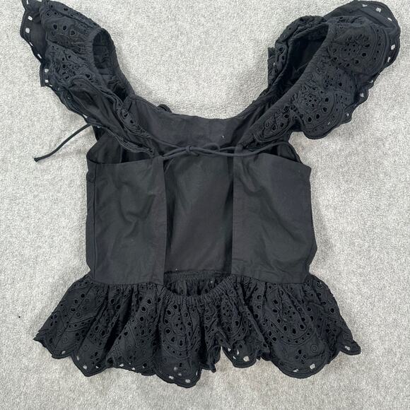 Express Off Shoulder Eyelet Ruffle Tank Top Size X-Small Black Open Back Tie - Picture 8 of 8